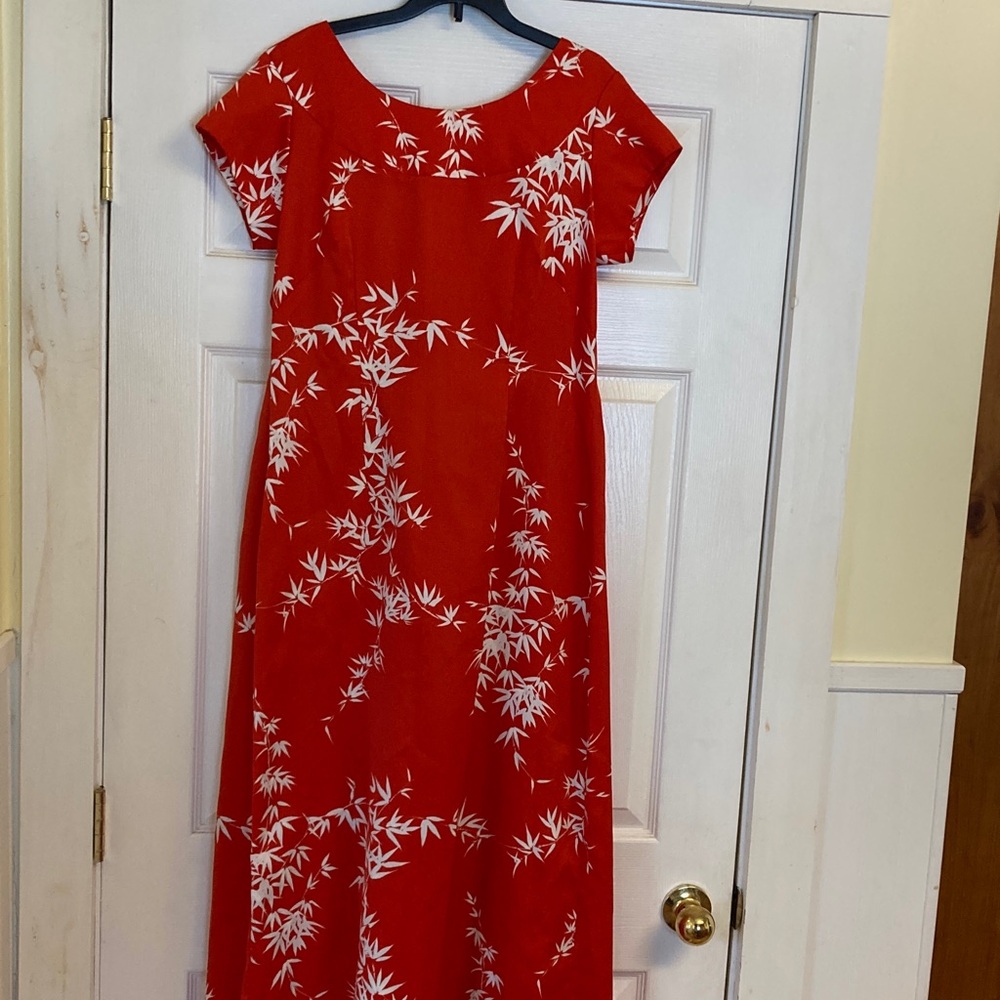 VTG Hawaii Nei of Honolulu Red Bamboo Print Maxi Dress
